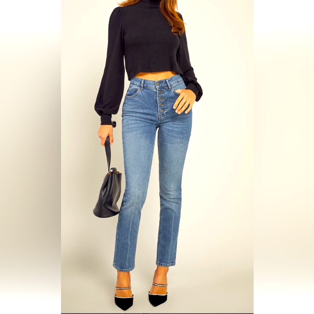 Liza Button Fly High Rise Straight Jeans